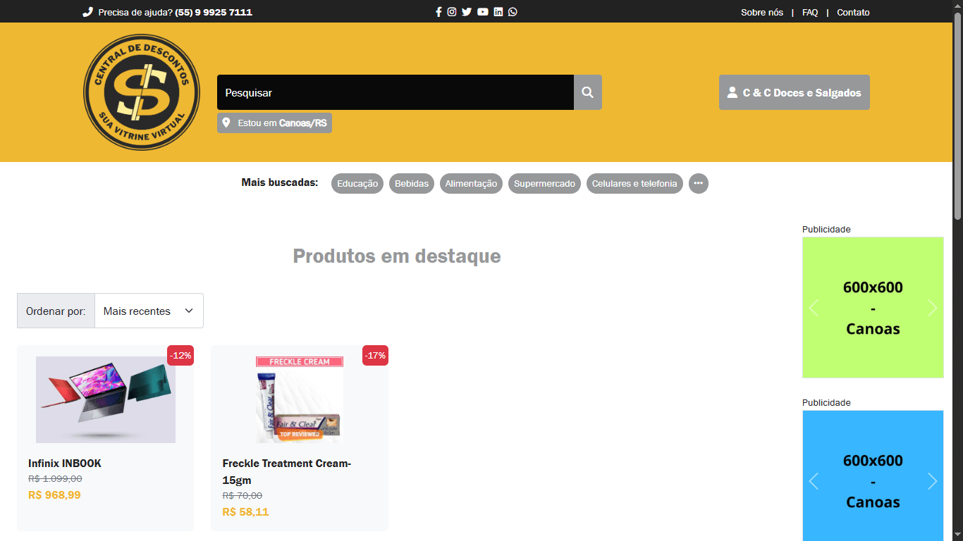 Screenshot do site centraldedescontos.com.br