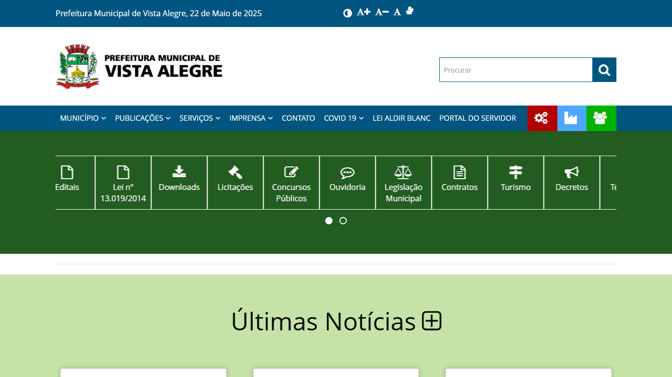 Screenshot do site pmvistaalegre.com.br