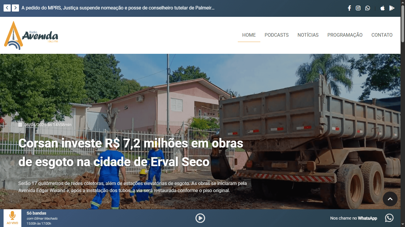 Screenshot do site radioavenidafm.com.br