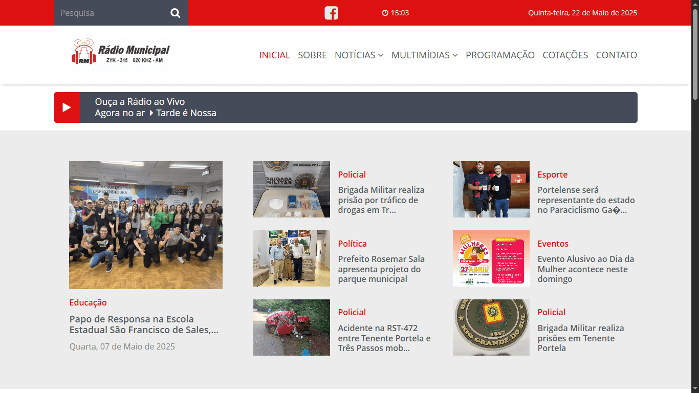 Screenshot do site radiomunicipalam.com.br