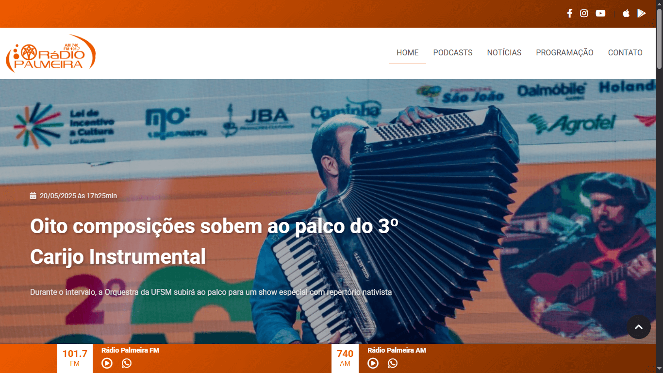 Screenshot do site radiopalmeira.com.br