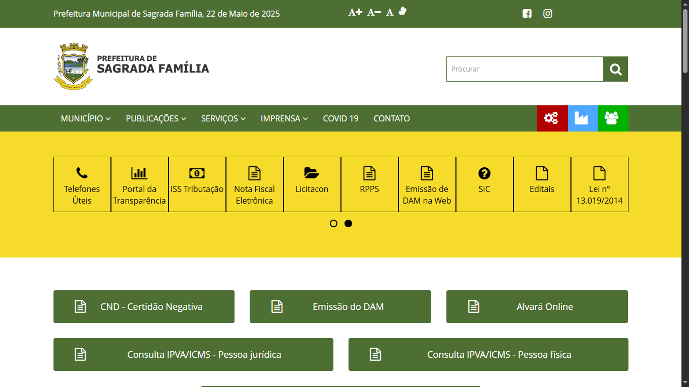 Screenshot do site www.sagradafamilia.rs.gov.br