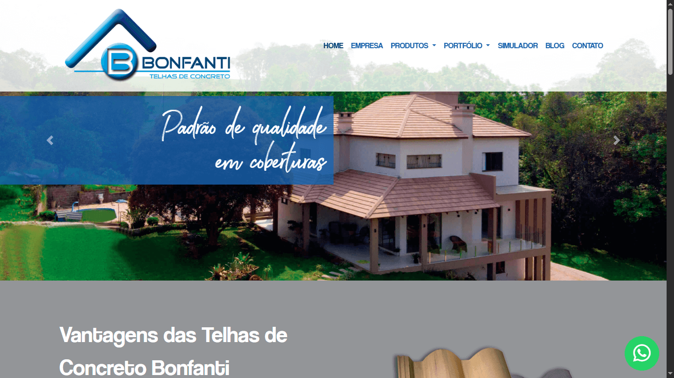 Screenshot do site telhasbonfanti.com.br