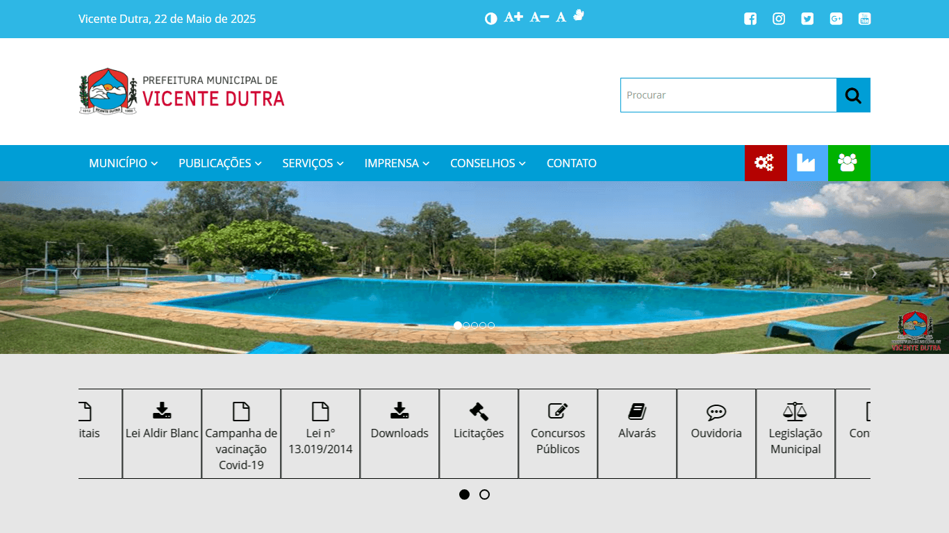 Screenshot do site vicentedutra.rs.gov.br