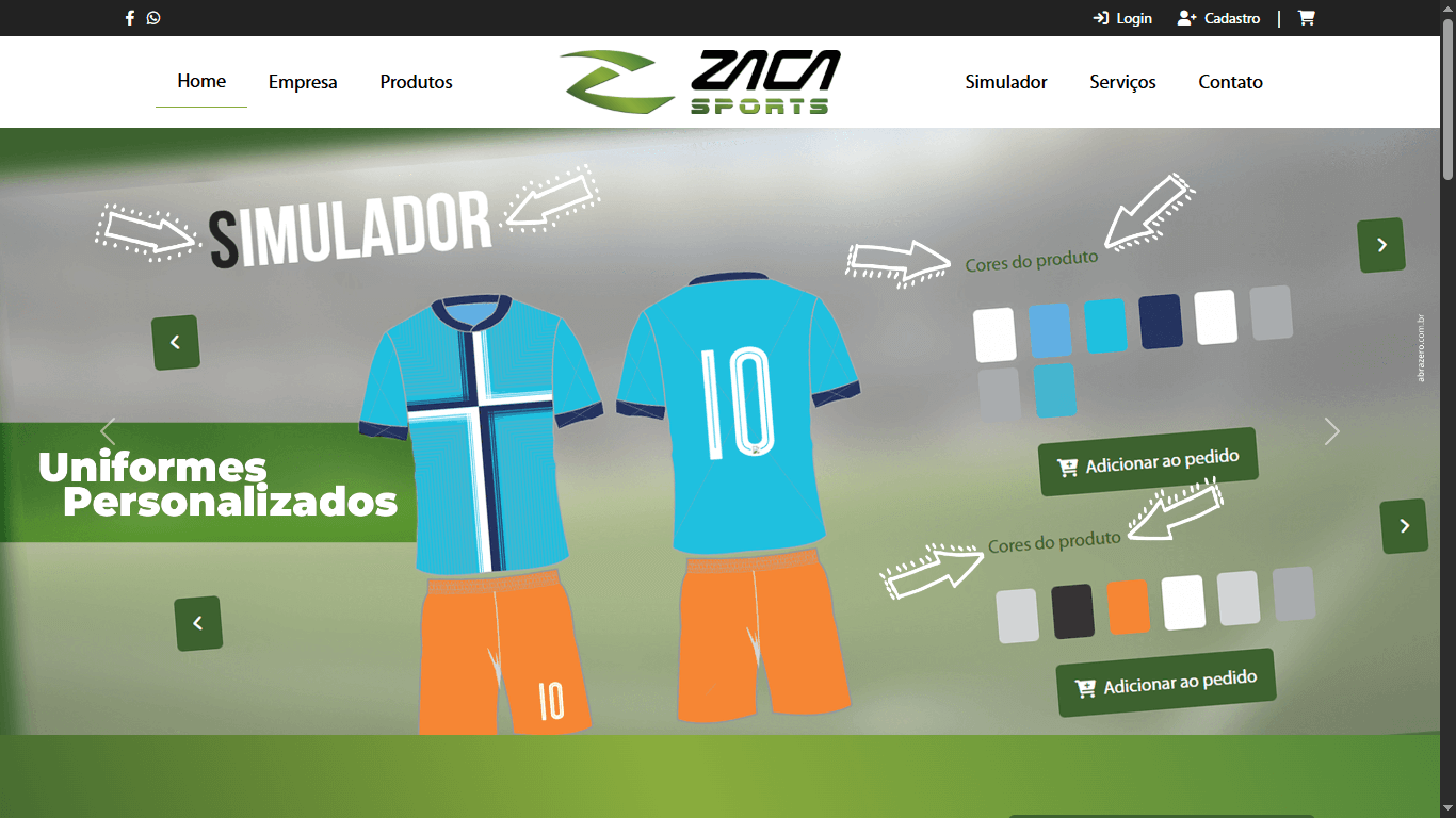 Screenshot do site zacasports.com.br