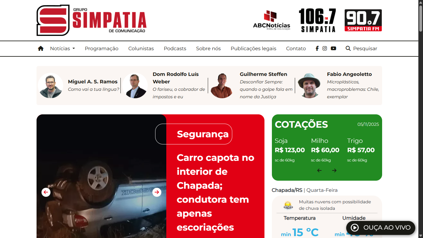 Screenshot do site radiosimpatia.com.br